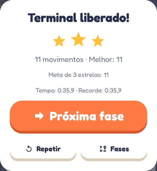 Tela de vitória Terminal liberado com 3 estrelas